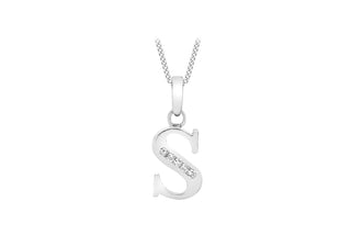 9K White Gold Cubic Zirconia 'S' Initial Pendant