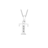 9K White Gold Cubic Zirconia 'T' Initial Pendant
