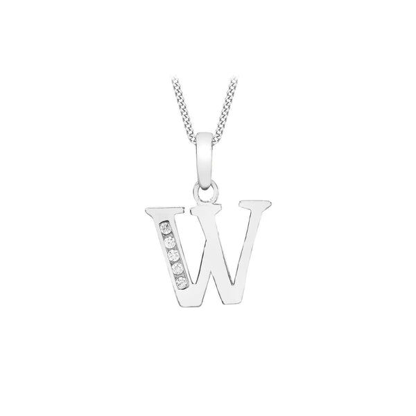 9K White Gold Cubic Zirconia 'W' Initial Pendant