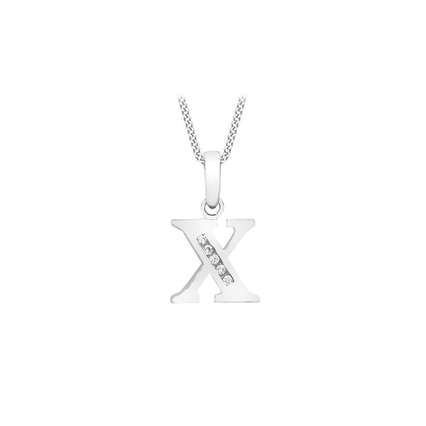 9K White Gold Cubic Zirconia 'X' Initial Pendant