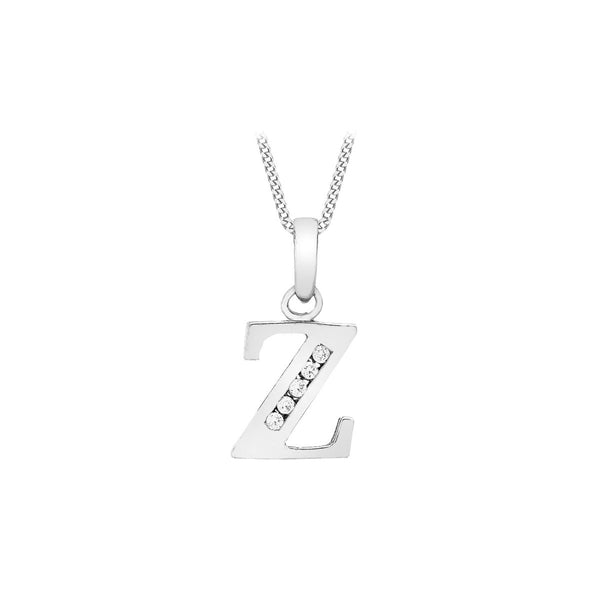9K White Gold Cubic Zirconia 'Z' Initial Pendant