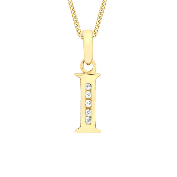 9K Yellow Gold Cubic Zirconia 'I' Initial Pendant