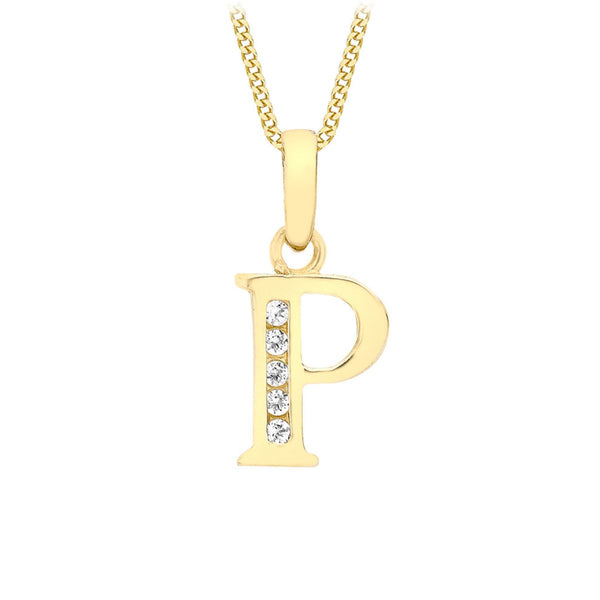 9K Yellow Gold Cubic Zirconia 'P' Initial Pendant
