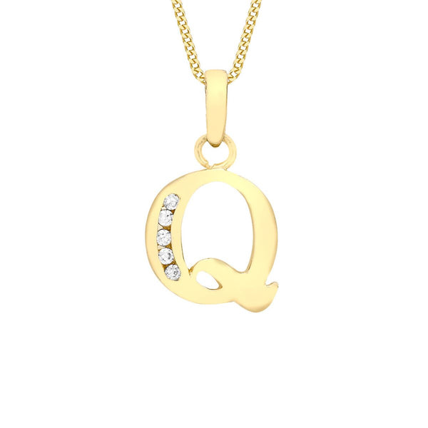 9K Yellow Gold Cubic Zirconia 'Q' Initial Pendant