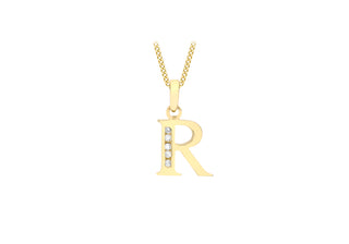 9K Yellow Gold Cubic Zirconia 'R' Initial Pendant