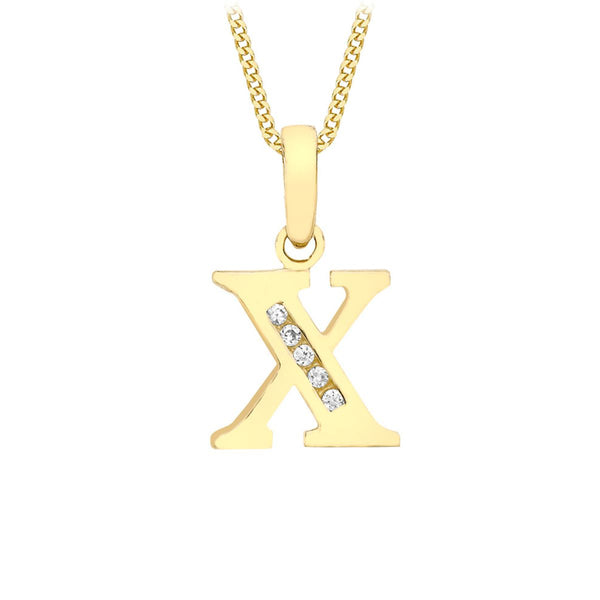 9K Yellow Gold Cubic Zirconia 'X' Initial Pendant
