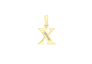 9K Yellow Gold Cubic Zirconia 'X' Initial Pendant