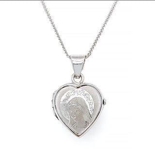9K White Gold Holy Mary Heart Locket