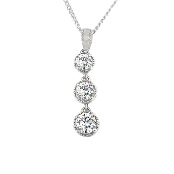 9K White Gold 3-Stone Diamond Pendant