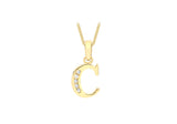 9K Yellow Gold Cubic Zirconia 'C' Initial Pendant
