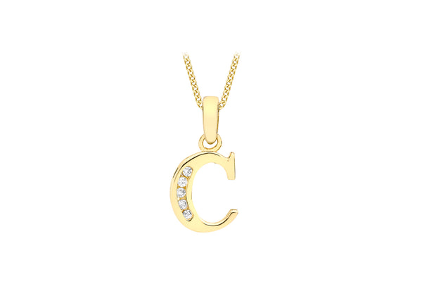 9K Yellow Gold Cubic Zirconia 'C' Initial Pendant