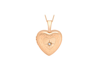 9K Rose Gold Diamond Engraved Heart Locket
