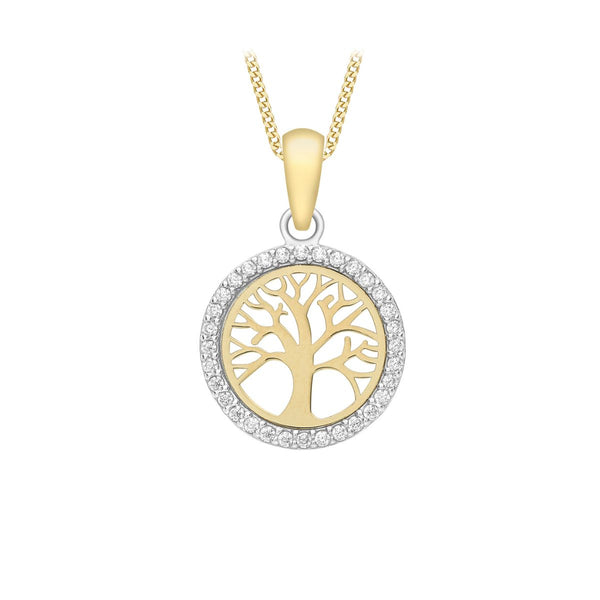 9K Yellow Gold Cubic Zirconia 'Tree of Life' Pendant