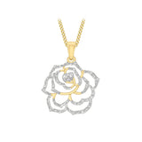 9K 2-Tone Gold 0.005ct Diamond Centre Rose Pendant