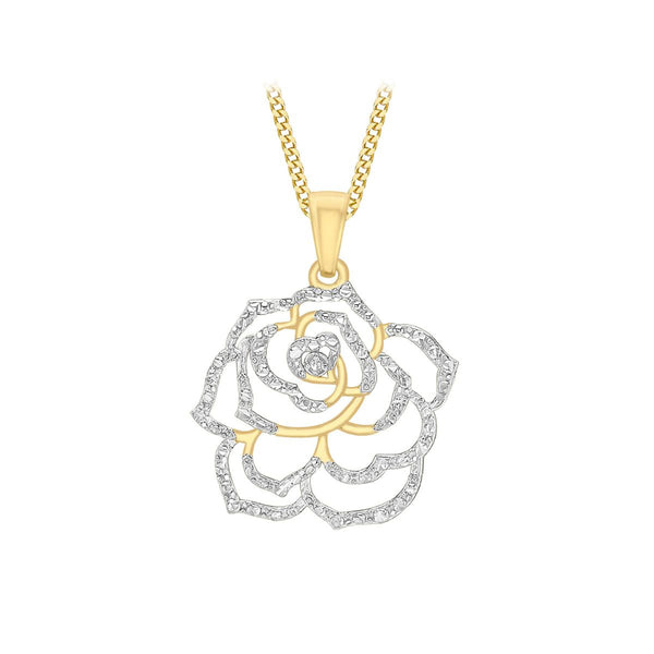 9K 2-Tone Gold 0.005ct Diamond Centre Rose Pendant