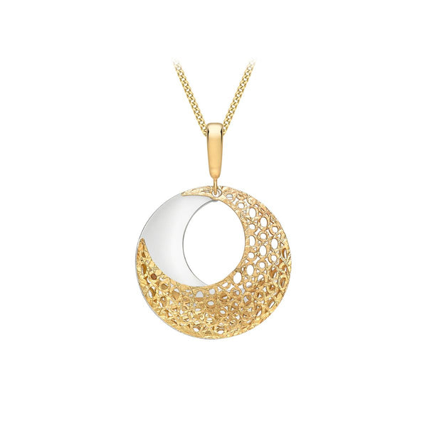 9K 2-Colour Gold Round Fretwork Pendant