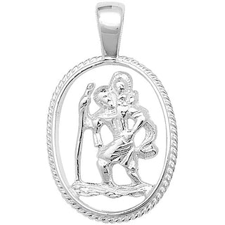 Sterling Silver Cut Out Oval St Christopher Pendant