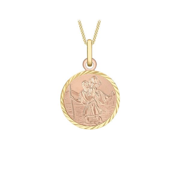 9K Yellow Gold St Christopher Round Satin Pendant