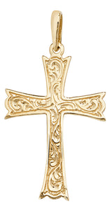 9K Yellow Gold Flared Flourish Cross Pendant