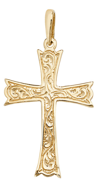 9K Yellow Gold Flared Flourish Cross Pendant