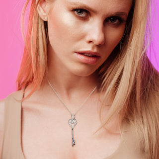 Sterling Silver Heart Love Key Pendent