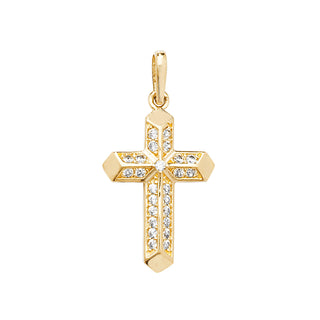 9K Yellow Gold Cubic Zirconia Geometric Cross Pendant