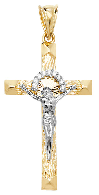 9ct Yellow and White Gold Crucifix Cross Pendant