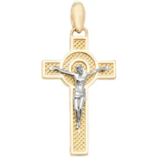 9K Yellow Gold Textured Crucifix Pendant