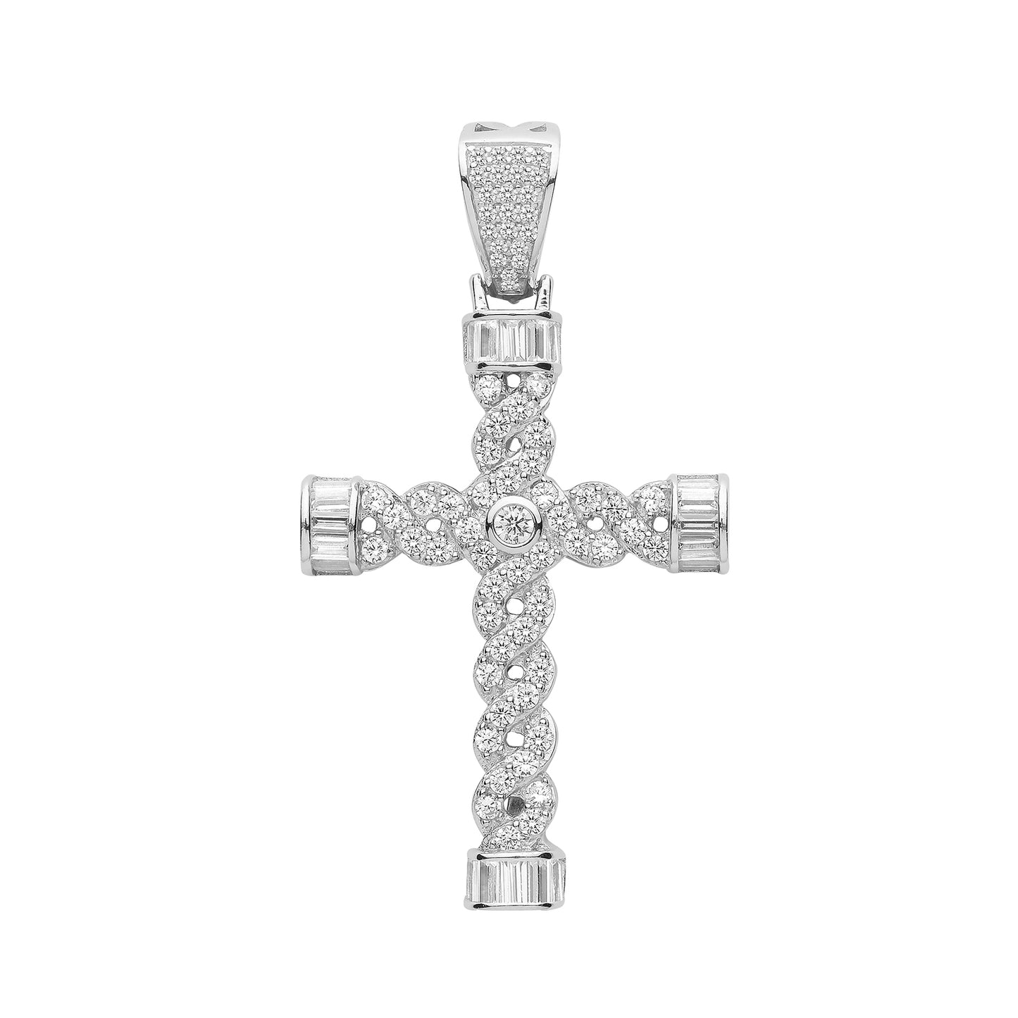 Sterling Silver Twisted Crystal Cross Pendant