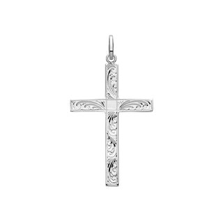 Sterling Silver 45mm Engraved Flourish Cross Pendant
