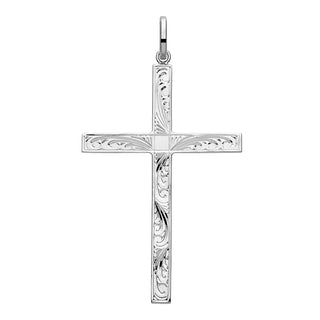 Sterling Silver 60mm Engraved Flourish Cross Pendant