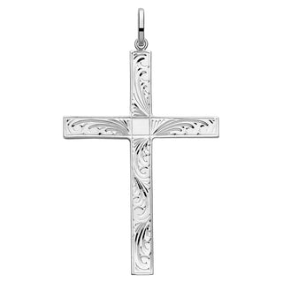 Sterling Silver 63mm Engraved Flourish Cross Pendant