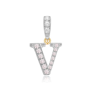 9K 2 Colour Gold Cubic Zirconia 'V' Initial Pendant