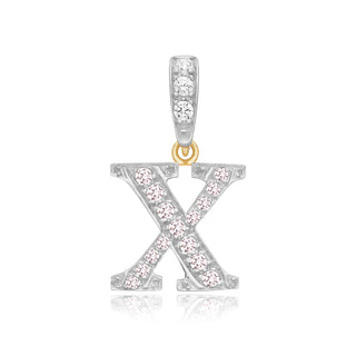 9K 2 Colour Gold Cubic Zirconia 'X' Initial Pendant