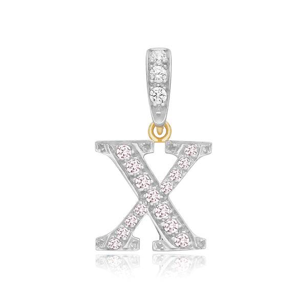 9K 2 Colour Gold Cubic Zirconia 'X' Initial Pendant