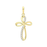 9K Yellow Gold Cubic Zirconia Loop Cross Pendant
