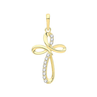 9K Yellow Gold Cubic Zirconia Loop Cross Pendant
