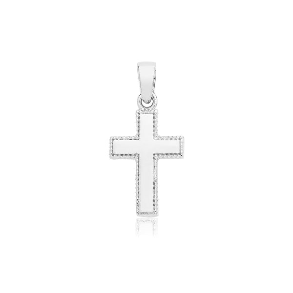9K White Gold Faceted Edge Cross Pendant