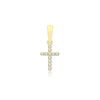 9K Yellow Gold Cubic Zirconia Dainty Cross Pendant