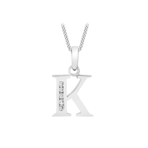 9K White Gold Cubic Zirconia 'K' Initial Pendant