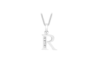 9K White Gold Cubic Zirconia 'R' Initial Pendant