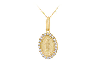 9K Yellow Gold Cubic Zirconia Holy Mary Pendant
