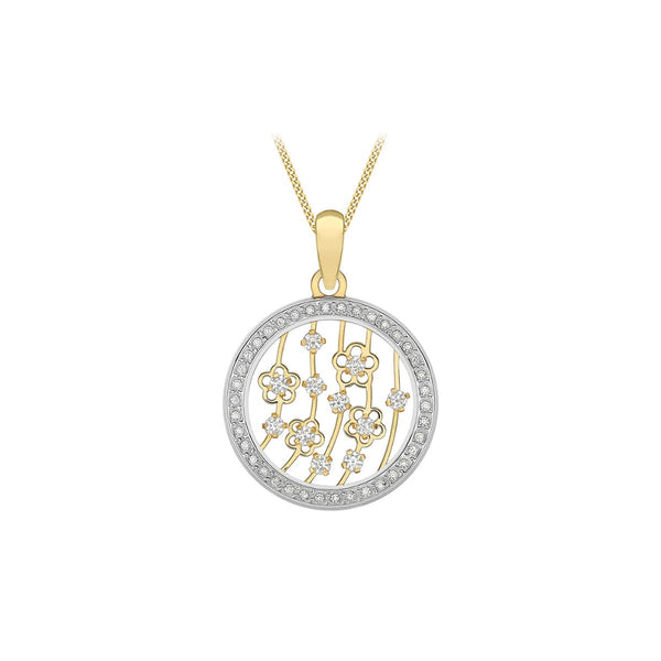 9K Yellow Gold Disc & Flowers Pendant