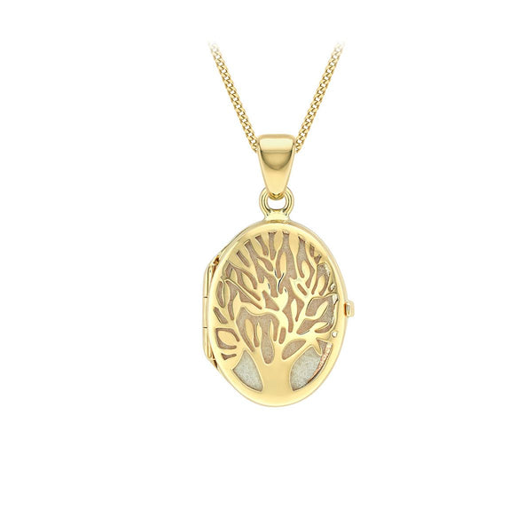 9K Yellow Gold Fabric-Backed 'Tree of Life' Locket