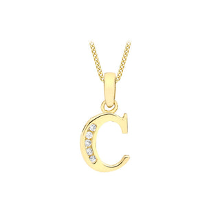 9K Yellow Gold CZ 'C' Initial Pendant