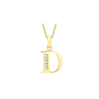 9K Yellow Gold CZ 'D' Initial Pendant