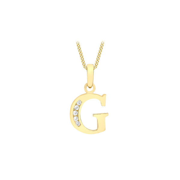 9K Yellow Gold CZ 'G' Initial Pendant