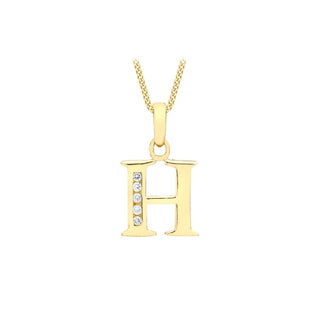 9K Yellow Gold CZ 'H' Initial Pendant
