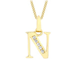 9K Yellow Gold CZ 'N' Initial Pendant