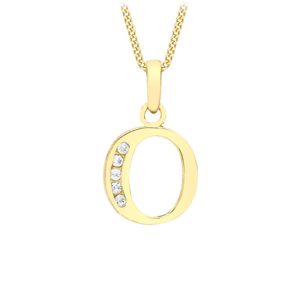9K Yellow Gold CZ 'O' Initial Pendant